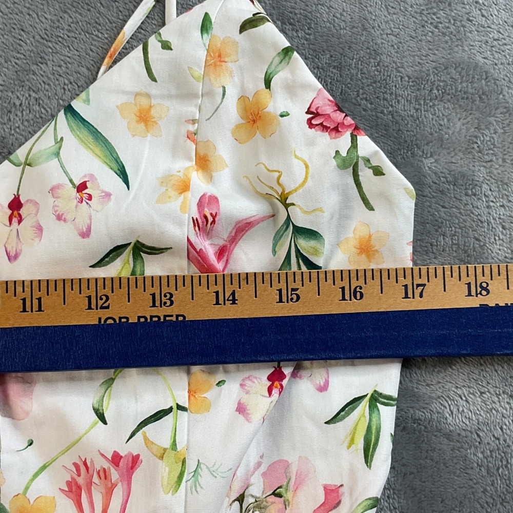 H&M Floral Cotton Midi Sundress White Pink Yellow Smocked Back Strappy Womens M - Picture 6 of 16